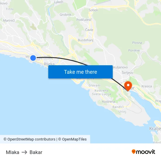 Mlaka to Bakar map