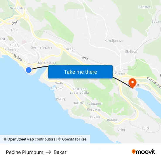 Pećine Plumbum to Bakar map