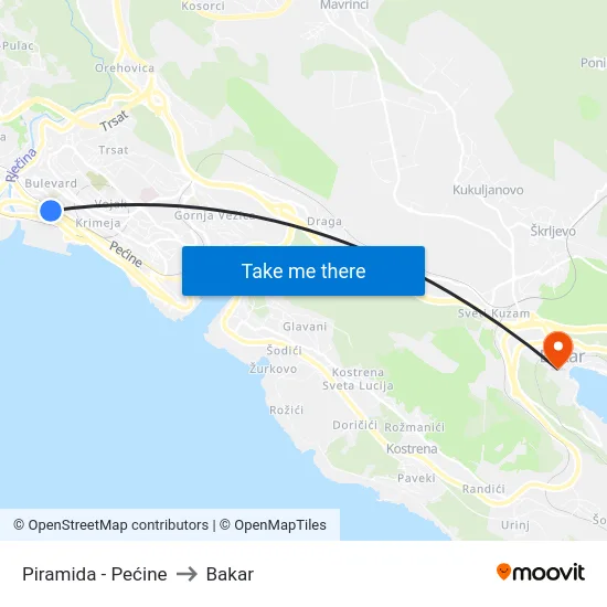Piramida - Pećine to Bakar map