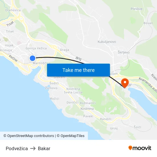 Podvežica to Bakar map