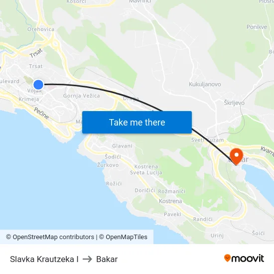 Slavka Krautzeka I to Bakar map