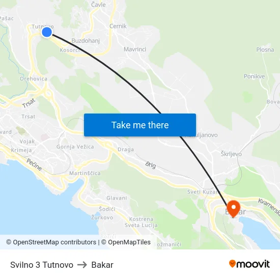Svilno 3 Tutnovo to Bakar map