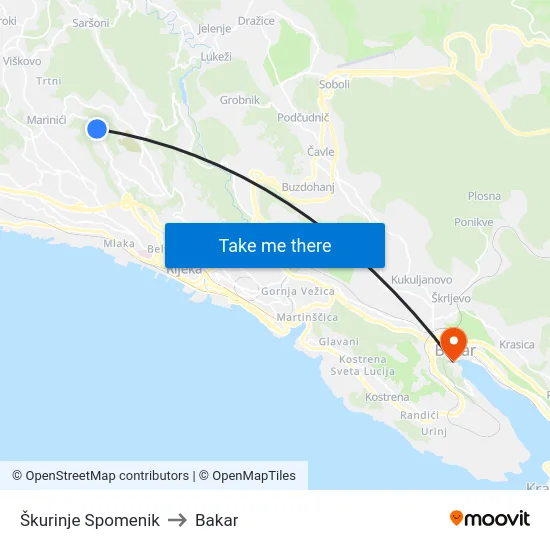 Škurinje Spomenik to Bakar map