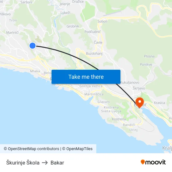 Škurinje Škola to Bakar map