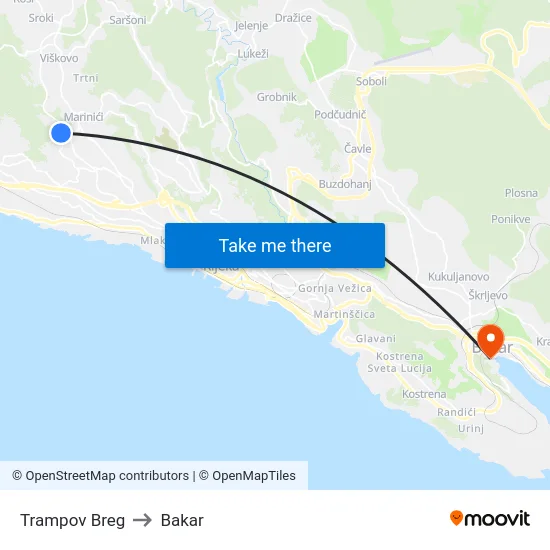 Trampov Breg to Bakar map
