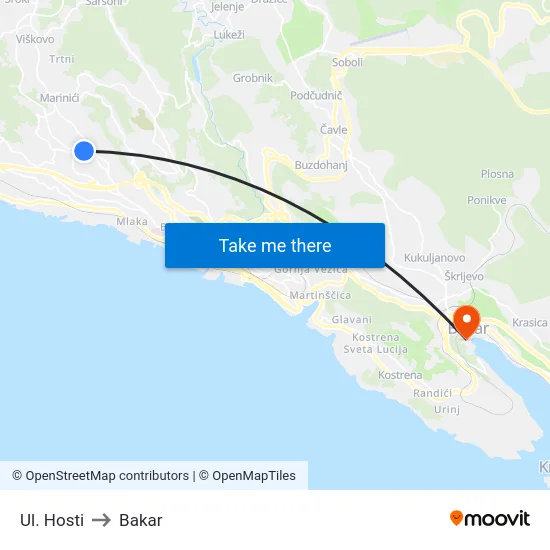 Ul. Hosti to Bakar map