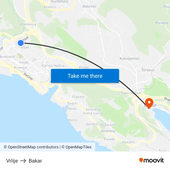 Vrlije to Bakar map