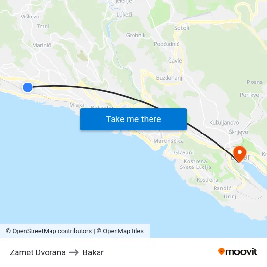 Zamet  Dvorana to Bakar map