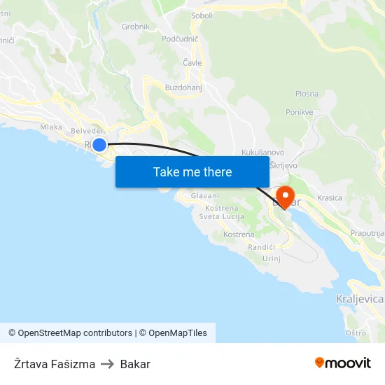 Žrtava Fašizma to Bakar map
