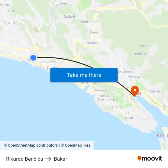 Rikarda Benčića to Bakar map