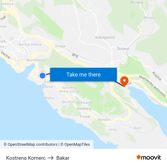 Kostrena  Komerc to Bakar map
