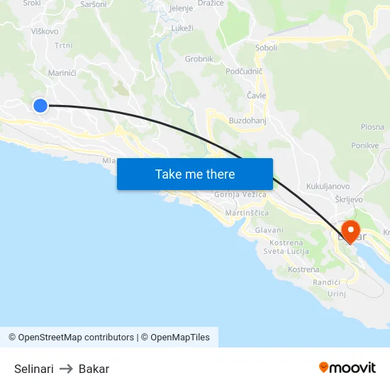 Selinari to Bakar map