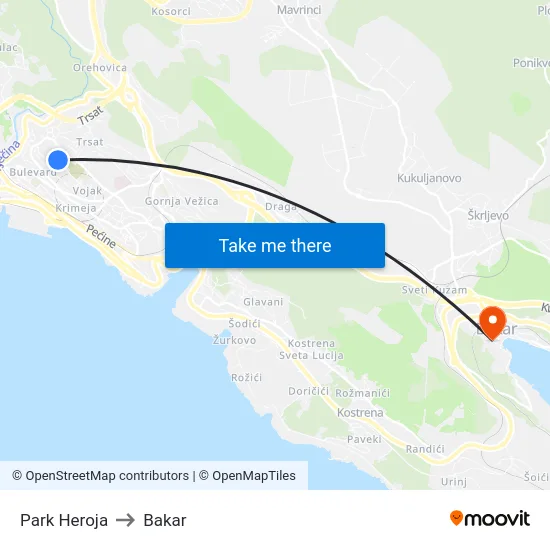 Park Heroja to Bakar map