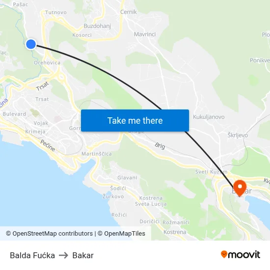 Balda Fućka to Bakar map