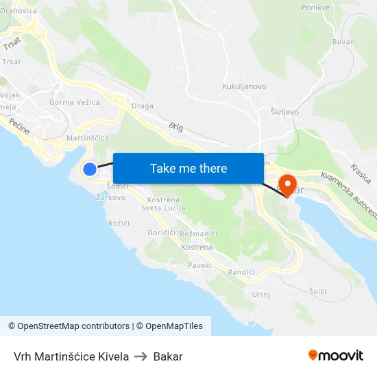 Vrh Martinšćice Kivela to Bakar map