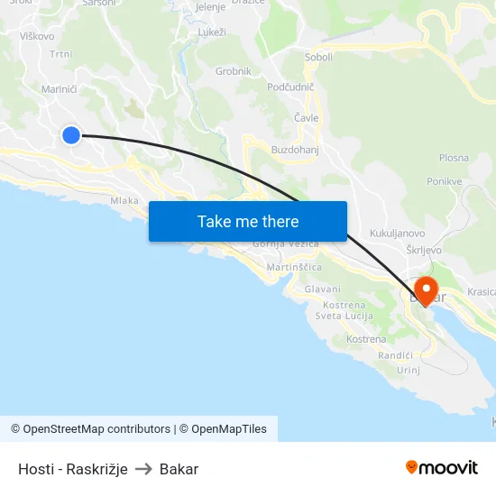 Hosti - Raskrižje to Bakar map