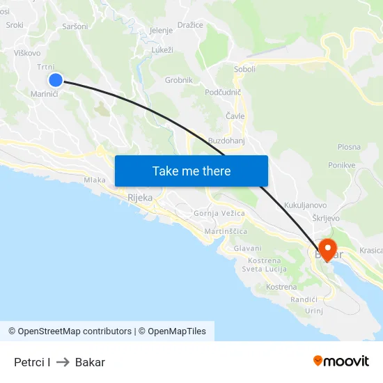 Petrci I to Bakar map