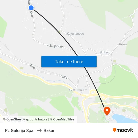 Rz Galerija Spar to Bakar map