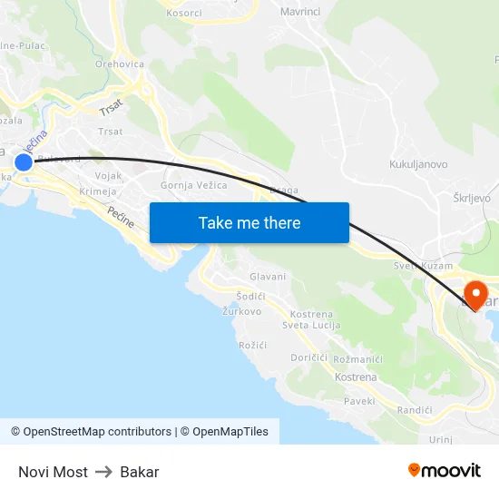 Novi Most to Bakar map