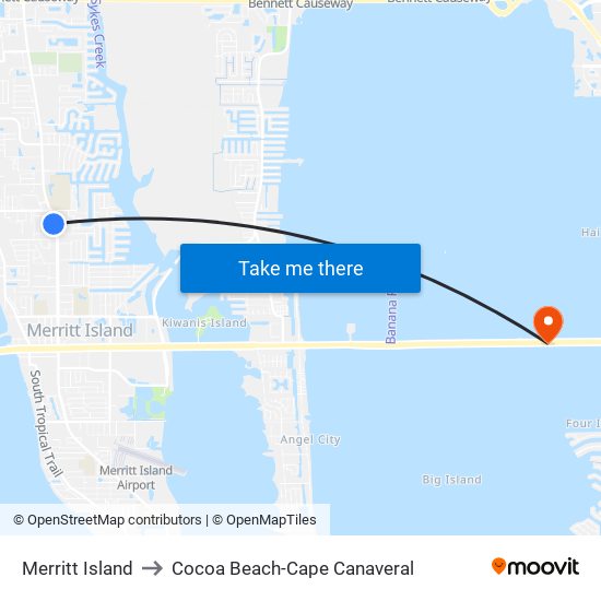 Merritt Island to Cocoa Beach-Cape Canaveral map