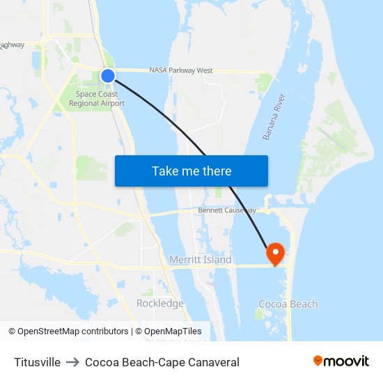 Titusville to Cocoa Beach-Cape Canaveral map