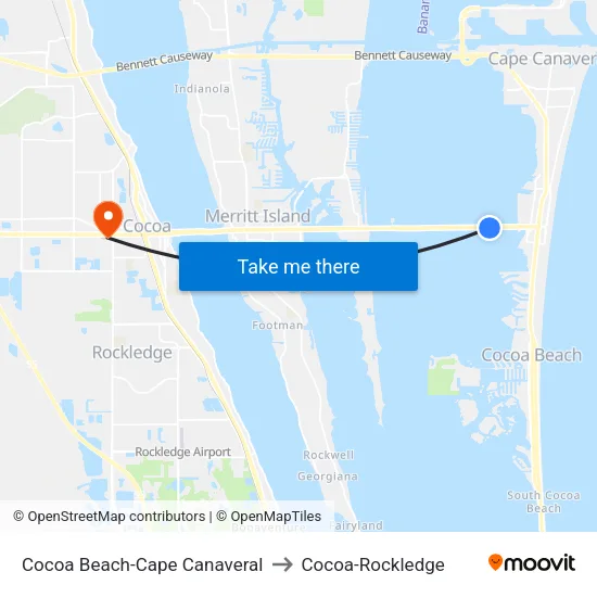 Cocoa Beach-Cape Canaveral to Cocoa-Rockledge map
