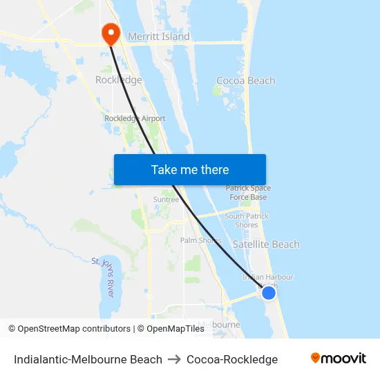 Indialantic-Melbourne Beach to Cocoa-Rockledge map