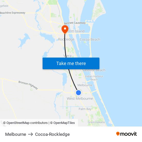 Melbourne to Cocoa-Rockledge map