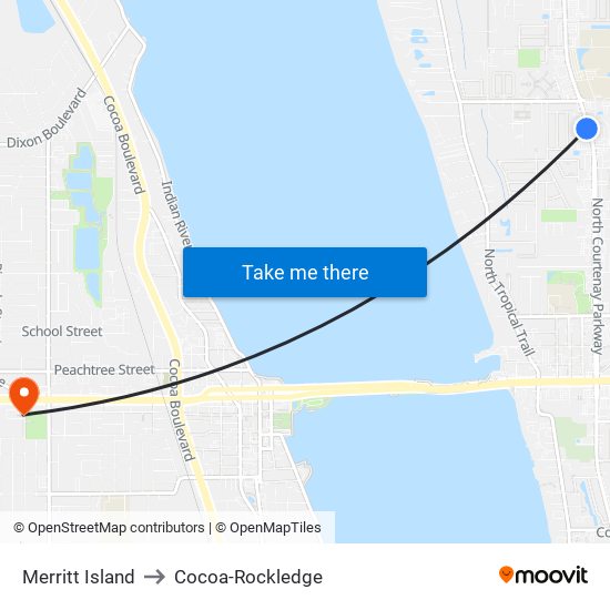 Merritt Island to Cocoa-Rockledge map