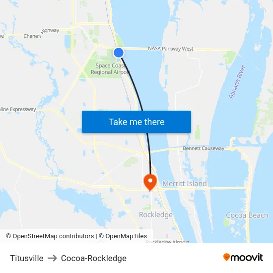 Titusville to Cocoa-Rockledge map