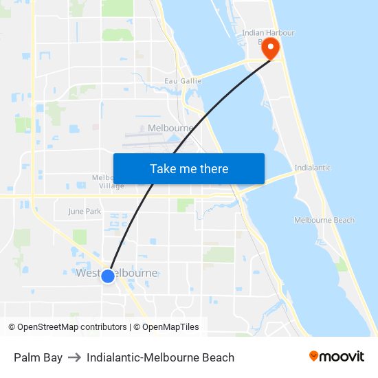 Palm Bay to Indialantic-Melbourne Beach map