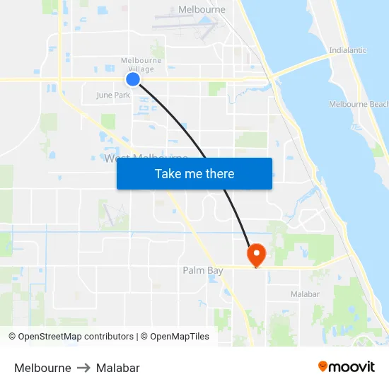 Melbourne to Malabar map