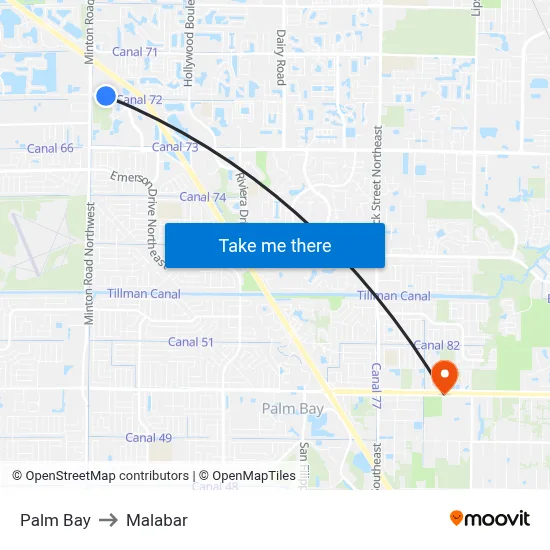 Palm Bay to Malabar map