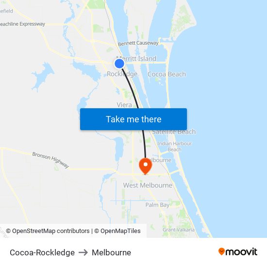 Cocoa-Rockledge to Melbourne map