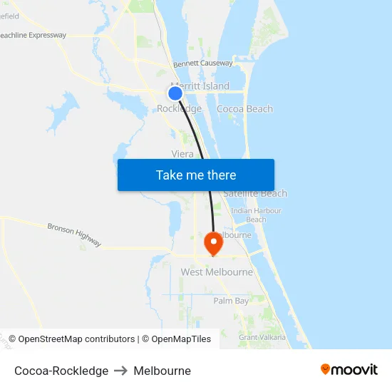 Cocoa-Rockledge to Melbourne map