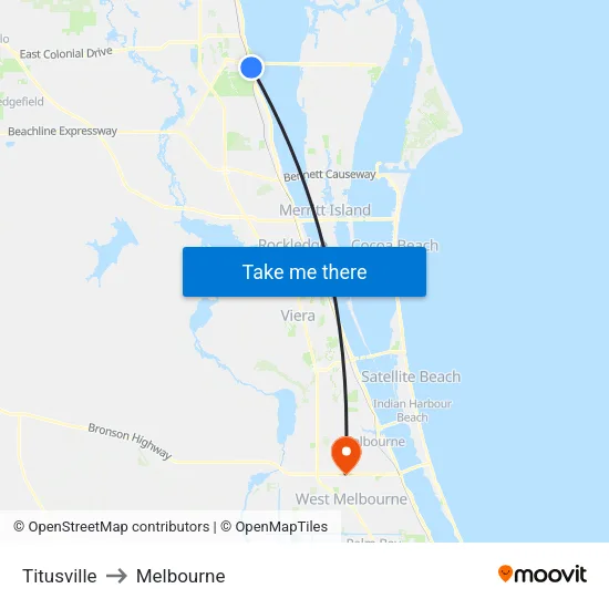 Titusville to Melbourne map