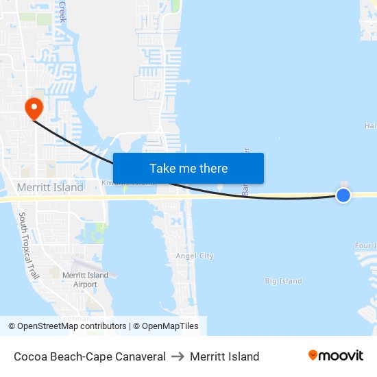 Cocoa Beach-Cape Canaveral to Merritt Island map