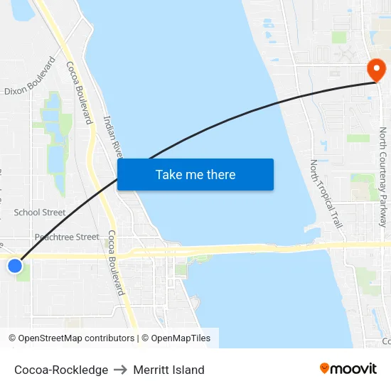 Cocoa-Rockledge to Merritt Island map