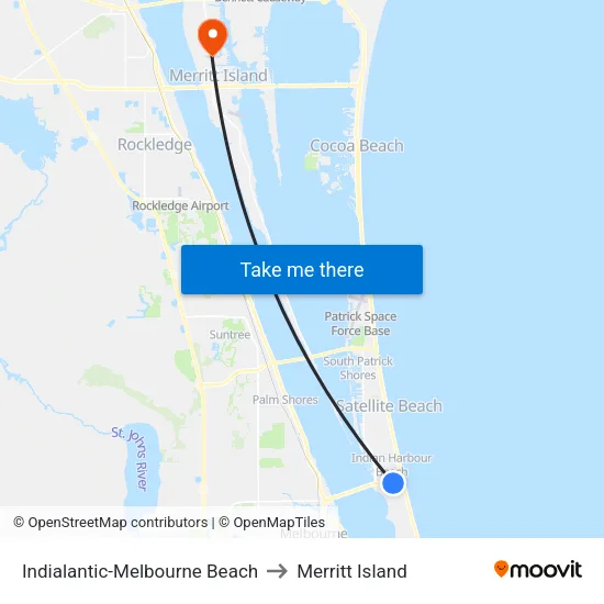 Indialantic-Melbourne Beach to Merritt Island map