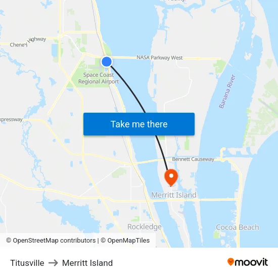 Titusville to Merritt Island map