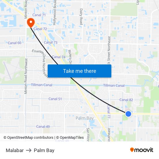 Malabar to Palm Bay map