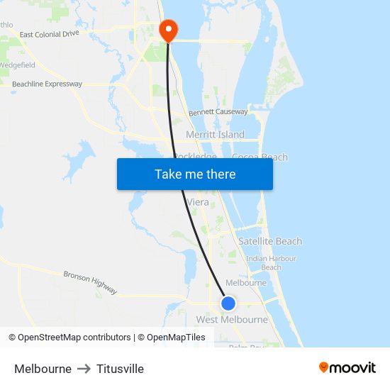 Melbourne to Titusville map