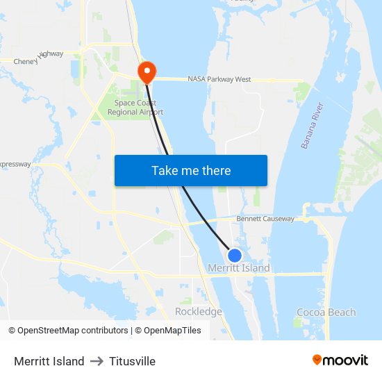 Merritt Island to Titusville map