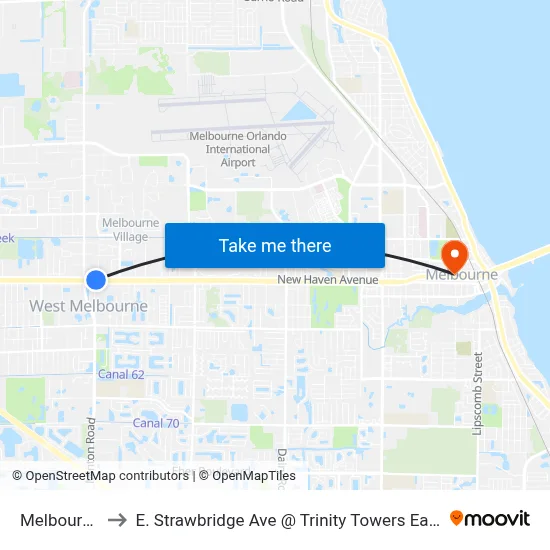 Melbourne to E. Strawbridge Ave @ Trinity Towers East map