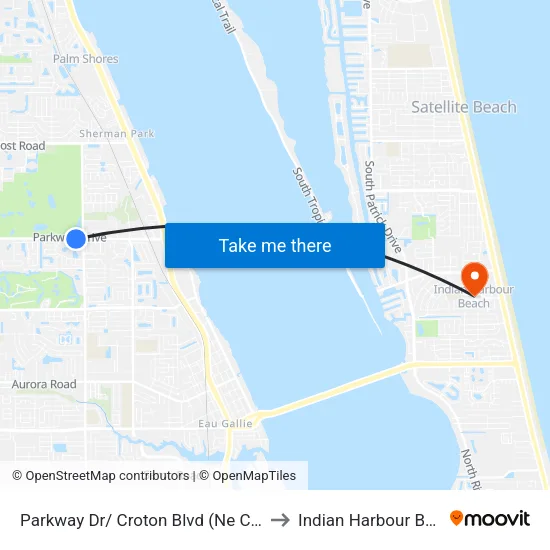 Parkway Dr/ Croton Blvd (Ne Corner) to Indian Harbour Beach map