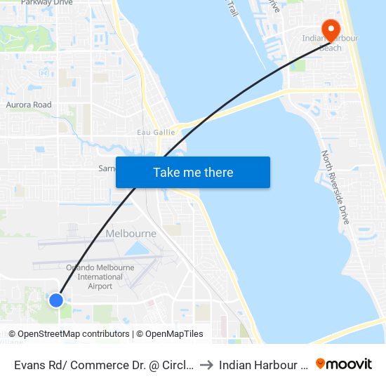 Evans Rd/ Commerce Dr. @ Circles Of Care to Indian Harbour Beach map