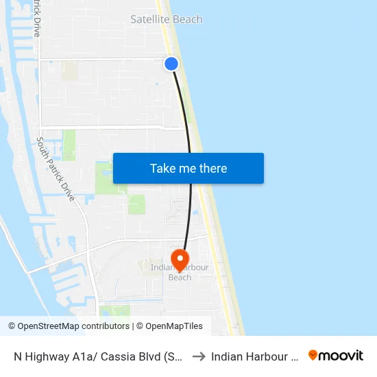 N Highway A1a/ Cassia Blvd (Sw Corner) to Indian Harbour Beach map