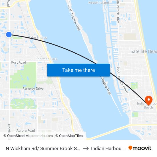 N Wickham Rd/ Summer Brook St (Nw Corner) to Indian Harbour Beach map