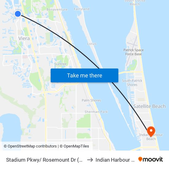 Stadium Pkwy/ Rosemount Dr (Se Corner) to Indian Harbour Beach map