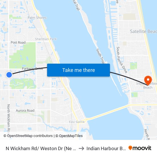 N Wickham Rd/ Weston Dr (Ne Corner) to Indian Harbour Beach map